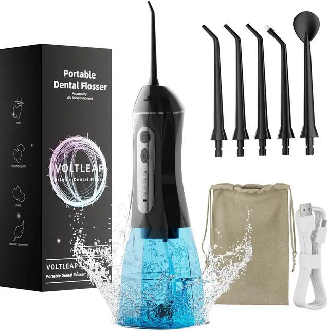 Main image of Water Flossers for Teeth, Electric Floss for Adults, Water Dental Picks for Teeth Cleaning and Flossing, Portable Flossers for Travel Size, Travel Bag and 4 Tips, IPX7 Waterproof - Black