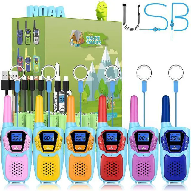 Main image of Walkie Talkies for Kids Long Range Walkie-Talkie for Adults Rechargeable 6 Pack with Lanyard NOAA USB, Family Pink 2 Way Radio Toys for 3-12 Year Old Boys Girls Toddlers Camping Skiing