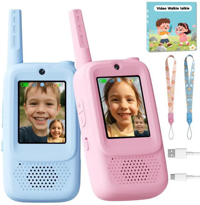 Main image of Video Walkie Talkies for Kids, Handheld 2 Pack Rechargeable Video Walkies Talkies, Indoor Outdoor Toys Christmas Birthday Gifts for Age 3-12 Year Old Girls Boys (Blue & Pink)