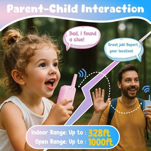 Alt view image 3 of 7 - Video Walkie Talkies for Kids, Handheld 2 Pack Rechargeable Video Walkies Talkies, Indoor Outdoor Toys Christmas Birthday Gifts for Age 3-12 Year Old Girls Boys (Blue & Pink)