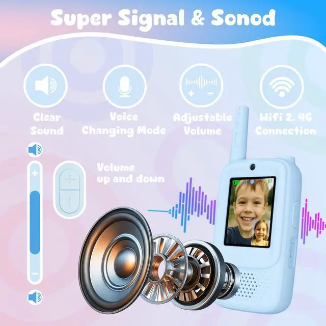 Alt view image 4 of 7 - Video Walkie Talkies for Kids, Handheld 2 Pack Rechargeable Video Walkies Talkies, Indoor Outdoor Toys Christmas Birthday Gifts for Age 3-12 Year Old Girls Boys (Blue & Pink)