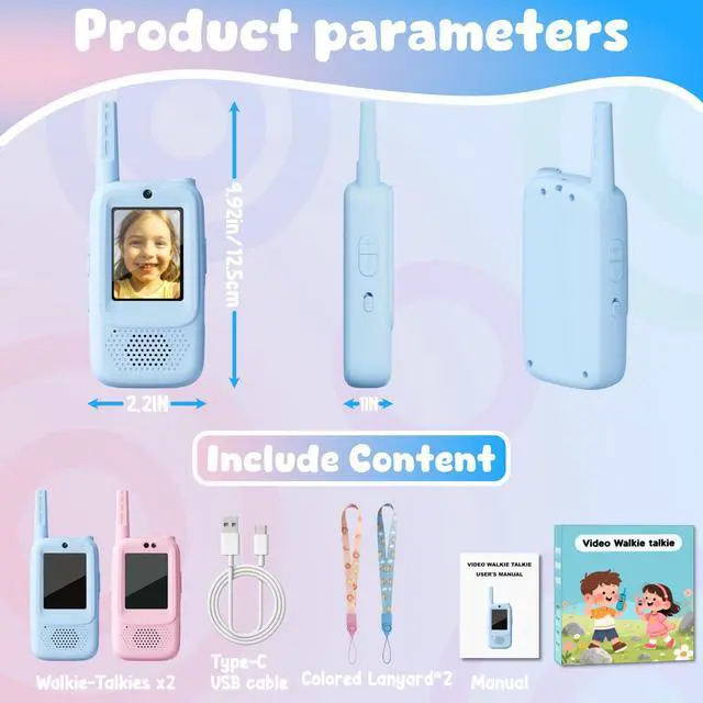 Alt view image 6 of 7 - Video Walkie Talkies for Kids, Handheld 2 Pack Rechargeable Video Walkies Talkies, Indoor Outdoor Toys Christmas Birthday Gifts for Age 3-12 Year Old Girls Boys (Blue & Pink)