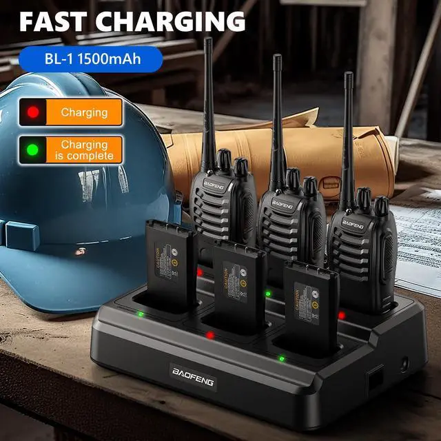 Alt view image 5 of 7 - BF-888S 6Pack Long Range Walkie Talkies for Adults and Business Rechargeable Two Way Radios with 6-Way Charger, Programming Cable & Headphones, FCC Certified 16 Channel UHF Radios