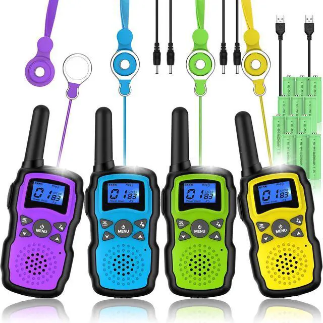 Main image of Walkie Talkies for Kids Adults Rechargeable Long Range 4 Pack with 2 USB Chargers 12 Batteries,Family Walky Talky,Outdoor Camping Games Indoor Toys Birthday Xmas Gift for Boys Girls Children