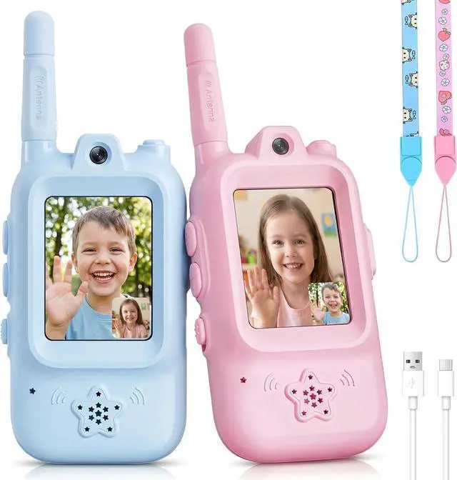 Main image of Walkie Talkies for Kids with Real-Time Video Chat, 2 Pack Rechargeable Two-Way Radios, Long Range & Voice Changer, Indoor Outdoor Adventure Toys for Boys Girls Age 3-12 (Blue/Pink)