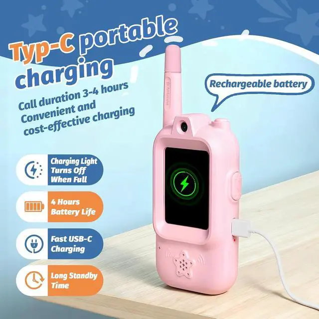 Alt view image 2 of 7 - Walkie Talkies for Kids with Real-Time Video Chat, 2 Pack Rechargeable Two-Way Radios, Long Range & Voice Changer, Indoor Outdoor Adventure Toys for Boys Girls Age 3-12 (Blue/Pink)