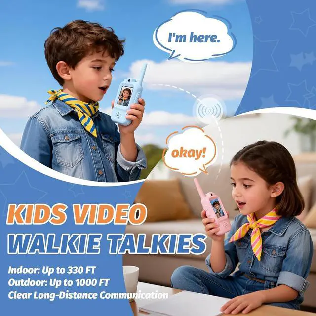 Alt view image 3 of 7 - Walkie Talkies for Kids with Real-Time Video Chat, 2 Pack Rechargeable Two-Way Radios, Long Range & Voice Changer, Indoor Outdoor Adventure Toys for Boys Girls Age 3-12 (Blue/Pink)