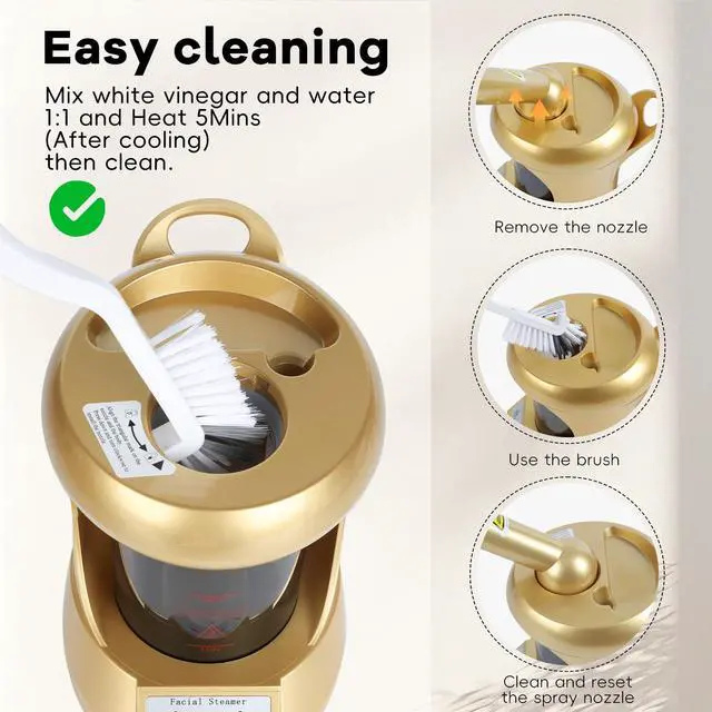 Alt view image 5 of 7 - Facial Steamer, Nano Ionic Face Steamer with Extendable Arm, Gold