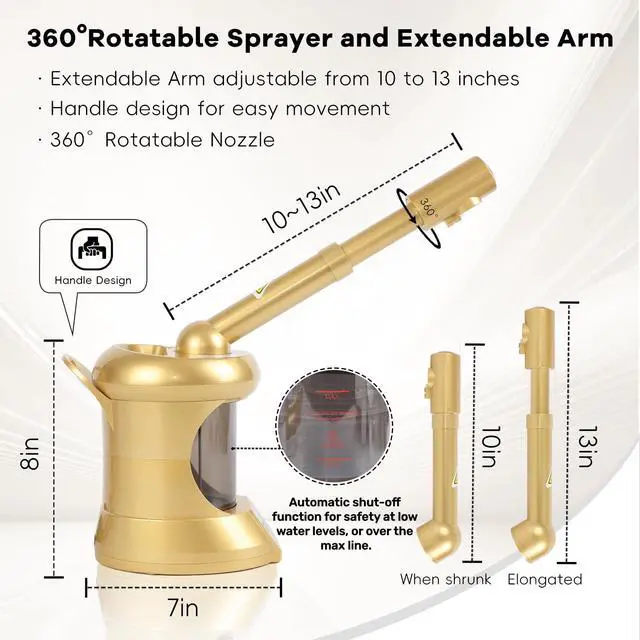 Alt view image 4 of 7 - Facial Steamer, Nano Ionic Face Steamer with Extendable Arm, Gold