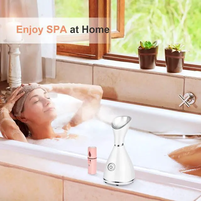 Alt view image 5 of 7 - Facial Steamer for Face, Face Steamer for Facial Deep Cleaning, Face Steamer Nano Mister Set for Sinuses, Unclogs Pores, Home SPA, Skin Care