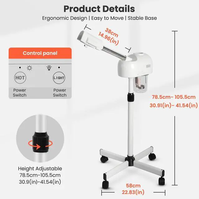 Alt view image 2 of 7 - Height Adjustable Professional Facial Steamer, White