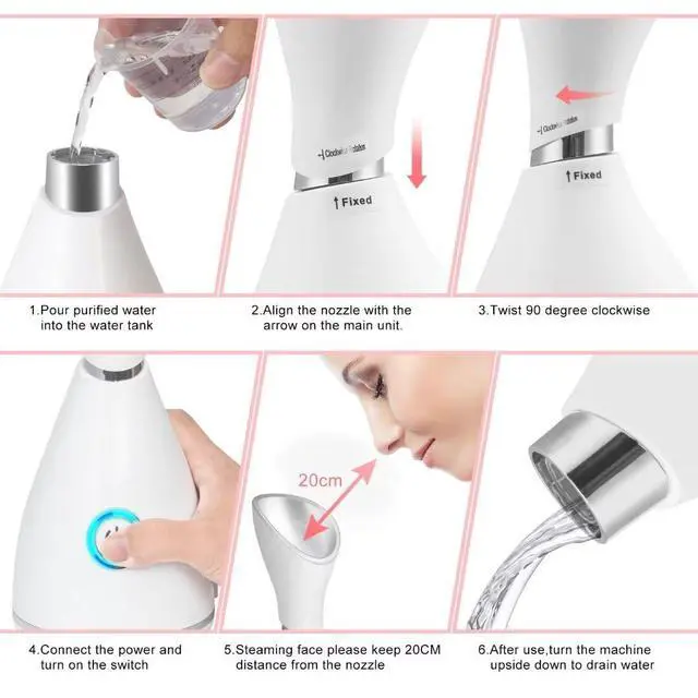 Alt view image 5 of 7 - Portable Facial Steamer Nano Face Steamer Warm Mist Home Skin Spa Steamers for Sinuses Acne Pores Cleanse Blackhead Remover Kit Mask Brush
