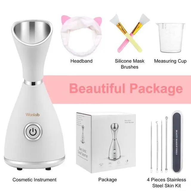 Alt view image 7 of 7 - Portable Facial Steamer Nano Face Steamer Warm Mist Home Skin Spa Steamers for Sinuses Acne Pores Cleanse Blackhead Remover Kit Mask Brush