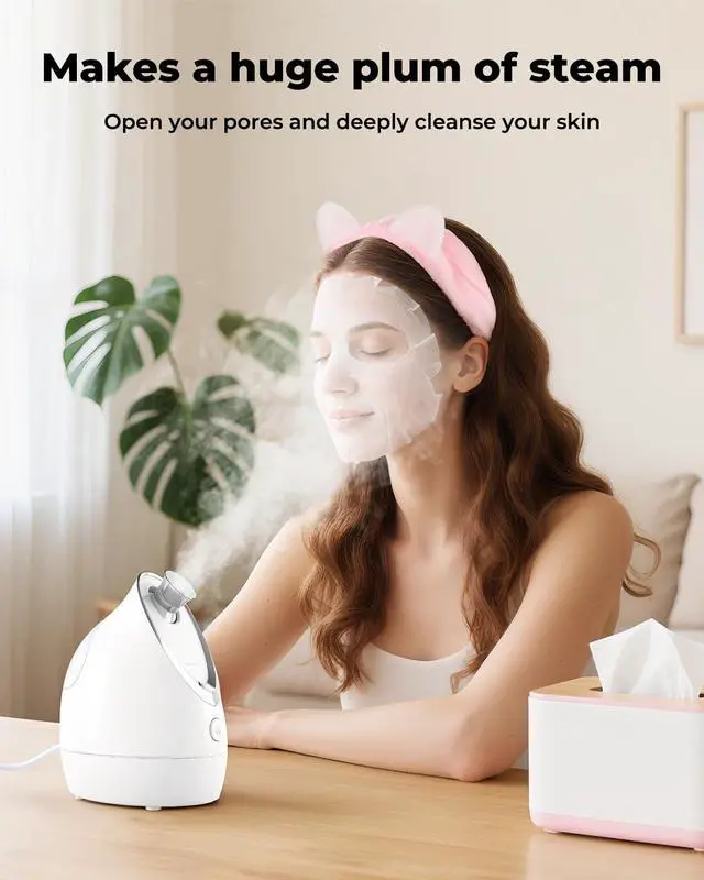 Alt view image 2 of 7 - Facial Steamer for Face, 3 in 1 Face Steamer for Facial Deep Cleaning, Compact Nano Steamer - Aromatherapy, Adjustable Nozzle Warm Steam for Home SPA, Face Steamer for Sinuses with Hairband