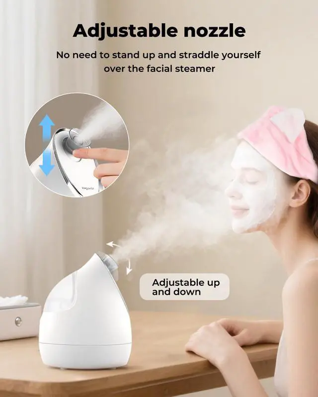 Alt view image 3 of 7 - Facial Steamer for Face, 3 in 1 Face Steamer for Facial Deep Cleaning, Compact Nano Steamer - Aromatherapy, Adjustable Nozzle Warm Steam for Home SPA, Face Steamer for Sinuses with Hairband