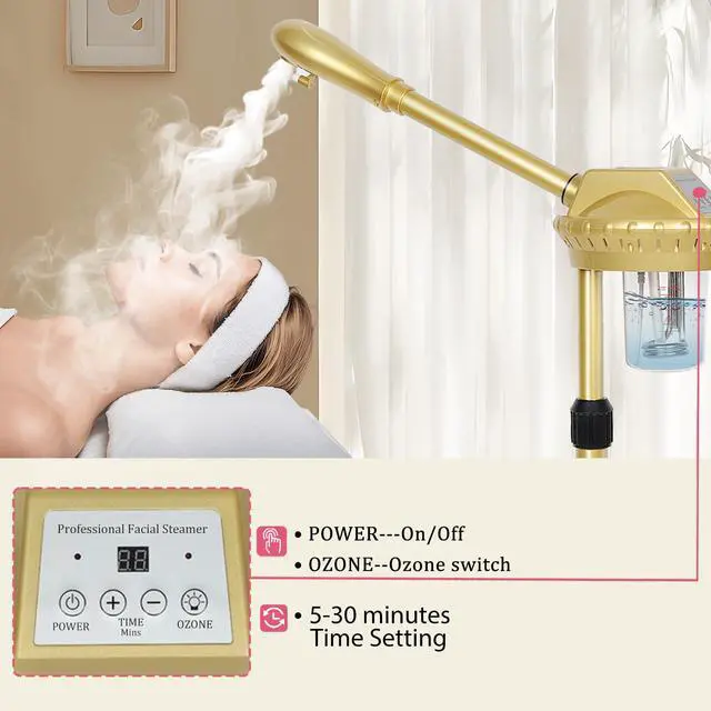 Alt view image 3 of 7 - Facial Steamer Professional, Steamer for Face on Wheels Gold