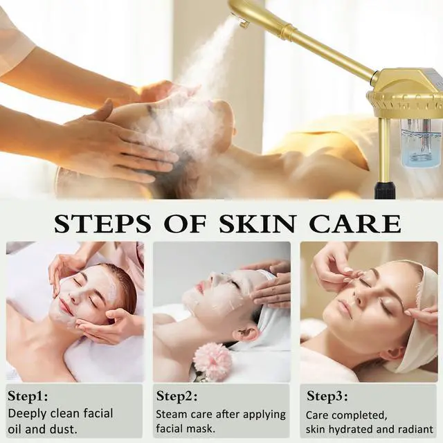 Alt view image 5 of 7 - Facial Steamer Professional, Steamer for Face on Wheels Gold