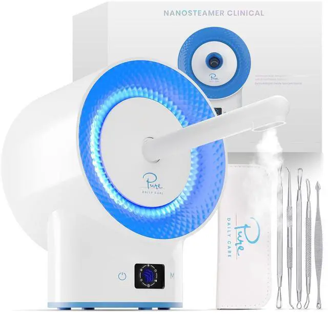 Main image of NanoSteamer Clinical 10-in-1 Smart Dermatologist Grade Ionic Facial Steamer - 2 Multi-Position Face Steamer Nozzles for Aromatherapy - 6 Pre-Porgrammed Modes - Include Extraction Set