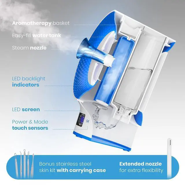 Alt view image 2 of 7 - NanoSteamer Clinical 10-in-1 Smart Dermatologist Grade Ionic Facial Steamer - 2 Multi-Position Face Steamer Nozzles for Aromatherapy - 6 Pre-Porgrammed Modes - Include Extraction Set
