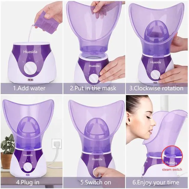Alt view image 5 of 5 - Facial Steamer Personal Steam Inhaler Sauna Facial Steamer Hot Mist Moisturizing Beauty Instrument Rejuvenate and Hydrate Your Skin (Purple)