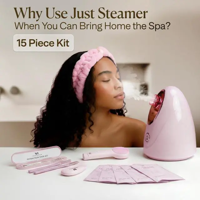 Alt view image 2 of 7 - Facial Steamer Spa Kit with Complimentary 15 Skin Care Tools | Face Steamer for Facial Deep Cleaning with Humidifier Mode | Self Care Gifts for Women, Spa Gifts, Birthday Gifts for Women