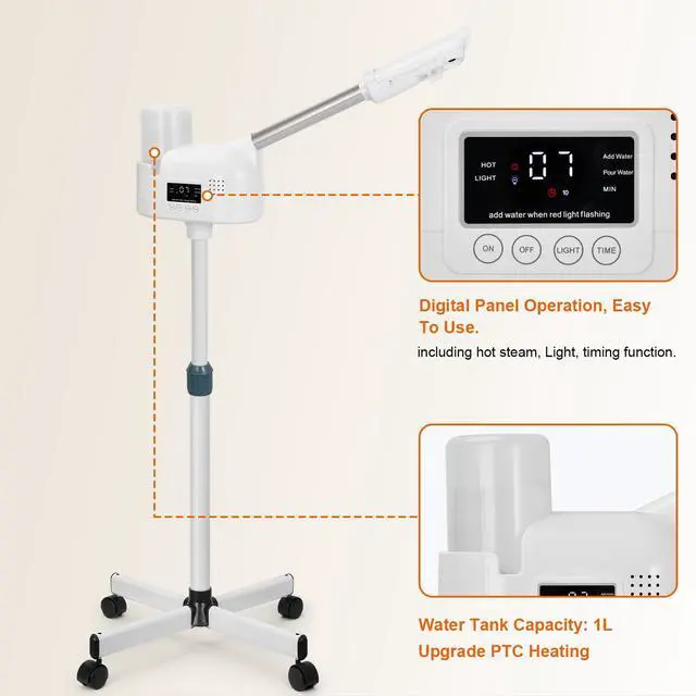 Alt view image 2 of 7 - Professional Facial Steamer, Face Steamer Upgrade PTC Heating, Esthetician Steamer Hot Mist Facial Steamer for Salon Spa Beauty (White)