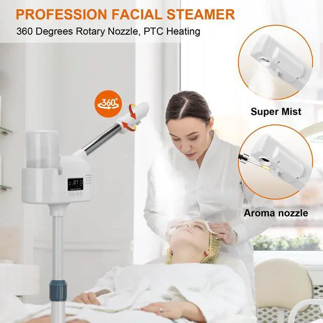 Alt view image 4 of 7 - Professional Facial Steamer, Face Steamer Upgrade PTC Heating, Esthetician Steamer Hot Mist Facial Steamer for Salon Spa Beauty (White)
