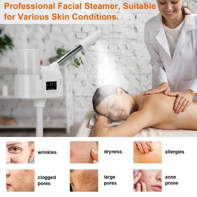 Alt view image 5 of 7 - Professional Facial Steamer, Face Steamer Upgrade PTC Heating, Esthetician Steamer Hot Mist Facial Steamer for Salon Spa Beauty (White)