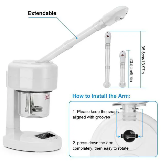 Alt view image 6 of 7 - Facial Steamer Nano Ionic Face Steamer with Extendable Arm,Portable Facial Steamer 360°Rotating Nozzle Esthetician Steamer for Personal Care at Home or Salon