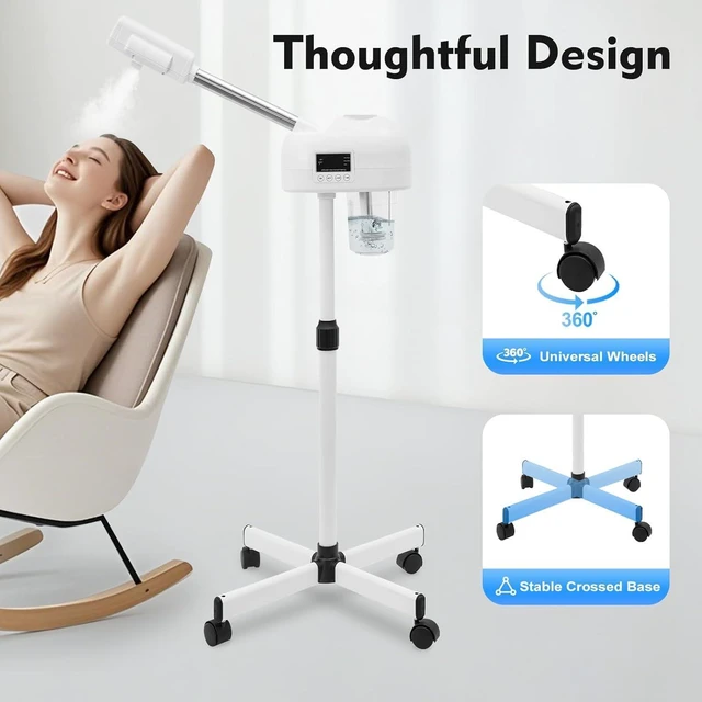 Alt view image 4 of 6 - Professional Facial Steamer, Hot Mist Spray & Ozone, LCD Touch Screen & Timer Function, 600CC Large Capcity Water Jag, SPA at Home, White