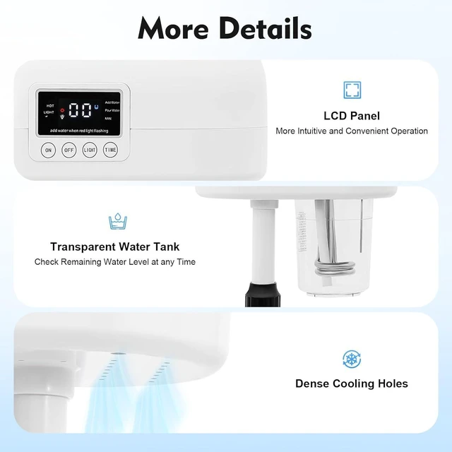 Alt view image 3 of 6 - Professional Facial Steamer, Hot Mist Spray & Ozone, LCD Touch Screen & Timer Function, 600CC Large Capcity Water Jag, SPA at Home, White