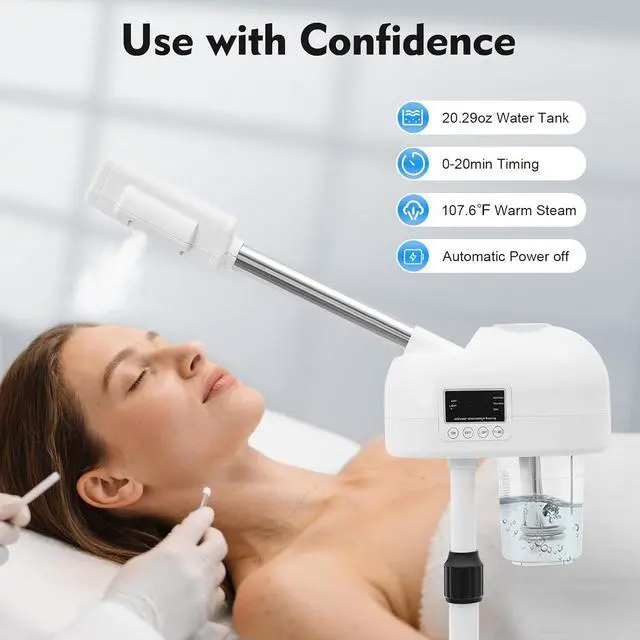 Alt view image 5 of 6 - Professional Facial Steamer, Hot Mist Spray & Ozone, LCD Touch Screen & Timer Function, 600CC Large Capcity Water Jag, SPA at Home, White