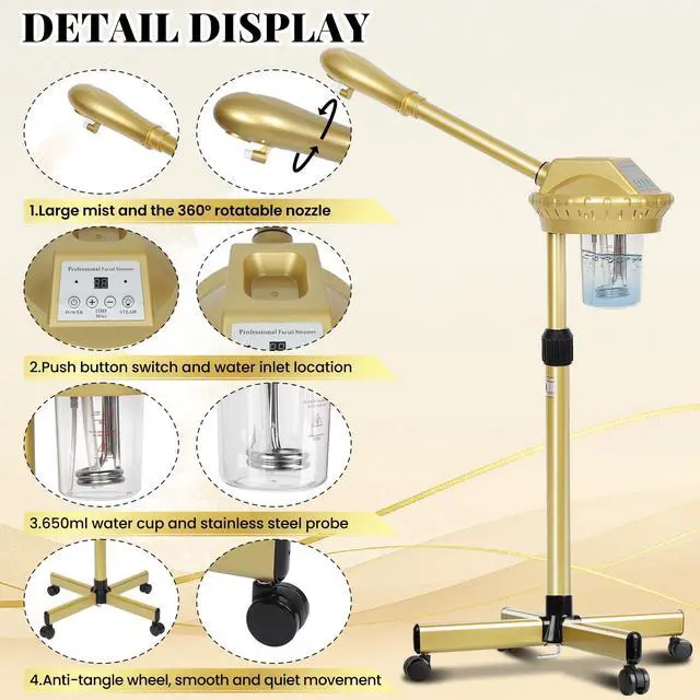 Alt view image 2 of 7 - Facial Steamer Professional for Deep Cleaning and Hydration, Gold