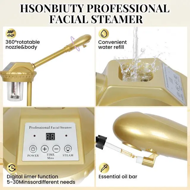 Alt view image 4 of 7 - Facial Steamer Professional for Deep Cleaning and Hydration, Gold