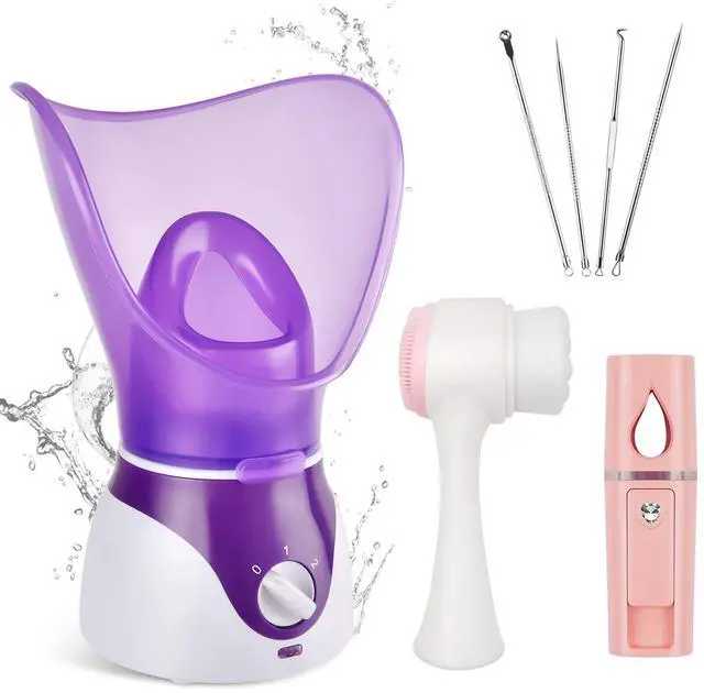 Main image of Facial Steamer - Nano Ionic Face Steamer for Deep Cleaning, Hot Mist Face Humidifier Set for Women & Men, Moisturizing Cleansing Pores with Blackhead Remover Kit, Purple