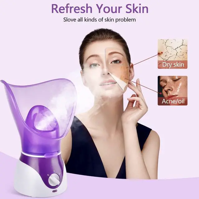 Alt view image 2 of 7 - Facial Steamer - Nano Ionic Face Steamer for Deep Cleaning, Hot Mist Face Humidifier Set for Women & Men, Moisturizing Cleansing Pores with Blackhead Remover Kit, Purple