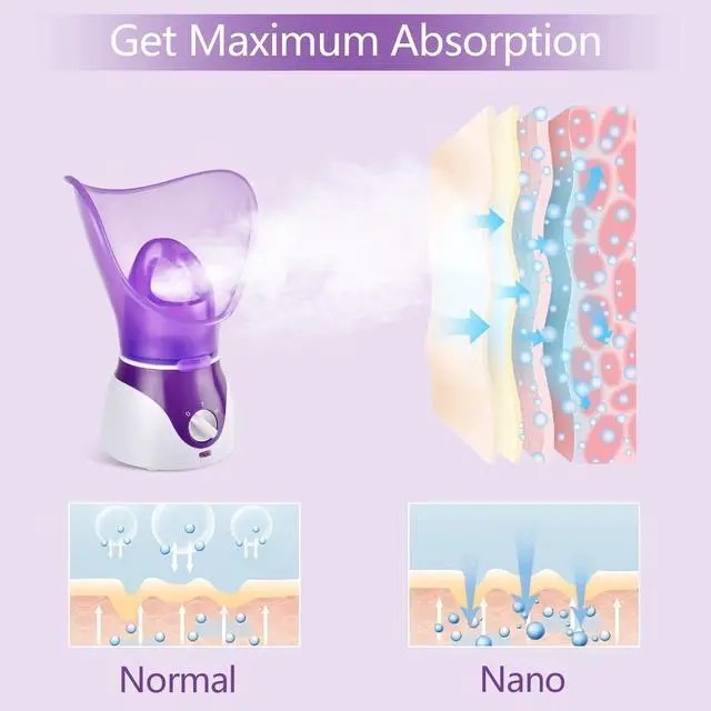 Alt view image 3 of 7 - Facial Steamer - Nano Ionic Face Steamer for Deep Cleaning, Hot Mist Face Humidifier Set for Women & Men, Moisturizing Cleansing Pores with Blackhead Remover Kit, Purple