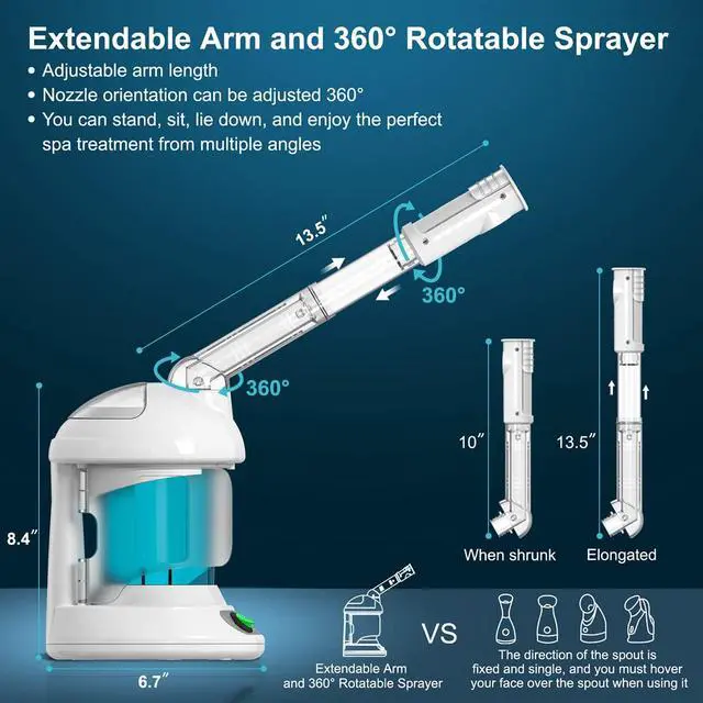 Alt view image 6 of 7 - 2 in 1 Hair & Facial Steamer Extendable 360° Arm for Home or Salon