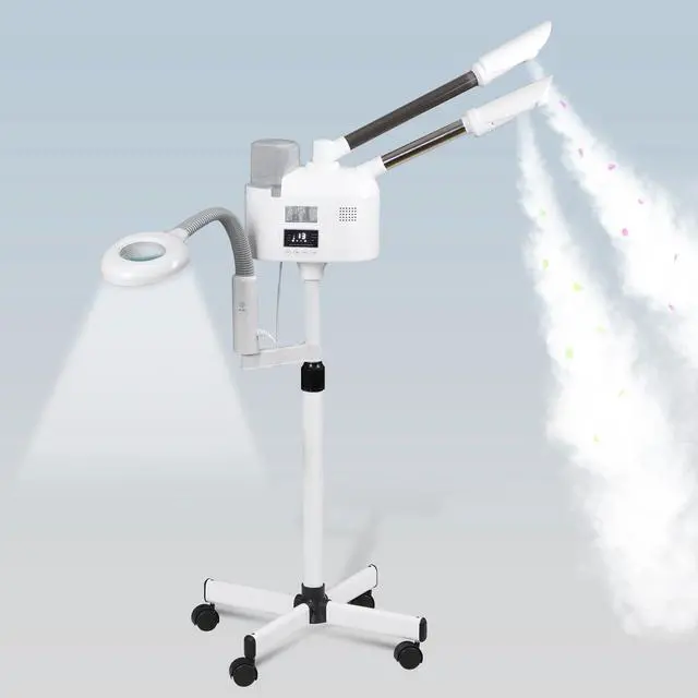 Main image of Professional 3 in 1 Facial Steamer Deep Cleaning Ozone Facial Steamer with 5X Magnifying Light & Rolling Wheels Hot/Cold Mist Function for Salon Spa Home Beauty Equipment, White