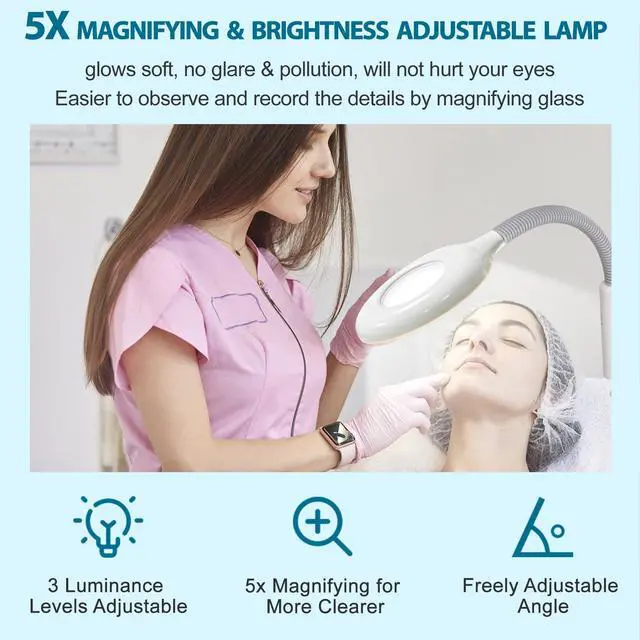 Alt view image 6 of 7 - Professional 3 in 1 Facial Steamer Deep Cleaning Ozone Facial Steamer with 5X Magnifying Light & Rolling Wheels Hot/Cold Mist Function for Salon Spa Home Beauty Equipment, White