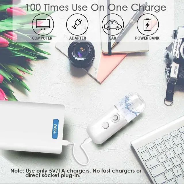 Alt view image 7 of 7 - Nano Facial Steamer, Handy Mini Mister, USB Rechargeable Mist Sprayer, 30ml Visual Water Tank Moisturizing&Hydrating for Face, Daily Makeup, Skin Care, Eyelash Extensions-White