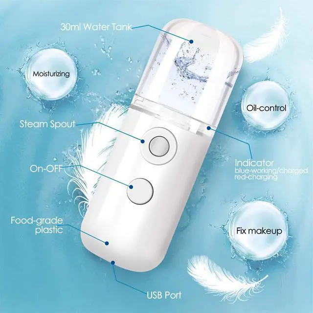 Alt view image 4 of 7 - Nano Facial Steamer, Handy Mini Mister, USB Rechargeable Mist Sprayer, 30ml Visual Water Tank Moisturizing&Hydrating for Face, Daily Makeup, Skin Care, Eyelash Extensions-White