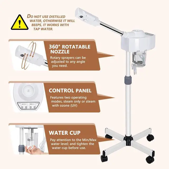 Alt view image 3 of 7 - Professional Facial Steamer On Wheels Ionic Ozone with Hot Mist Function Stand Facial Steamer for Personal Home Salon Spa Skin Cleaning