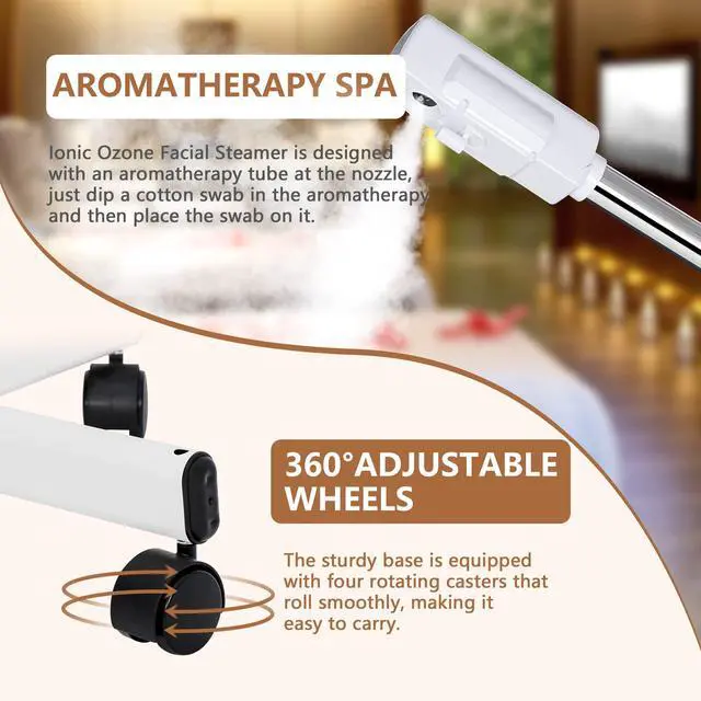 Alt view image 5 of 7 - Professional Facial Steamer On Wheels Ionic Ozone with Hot Mist Function Stand Facial Steamer for Personal Home Salon Spa Skin Cleaning