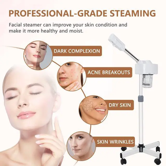 Alt view image 4 of 7 - Professional Facial Steamer On Wheels Ionic Ozone with Hot Mist Function Stand Facial Steamer for Personal Home Salon Spa Skin Cleaning