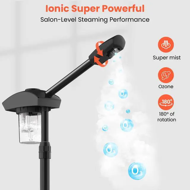 Alt view image 4 of 7 - Ionic Facial Steamer, Professional Face Steamer for Facial, Esthetician Steamer for Face Spa and Salon Beauty, Hot Ionic Mist Face Steamer for Facial Deep Cleaning Skin Care Equipment- Black