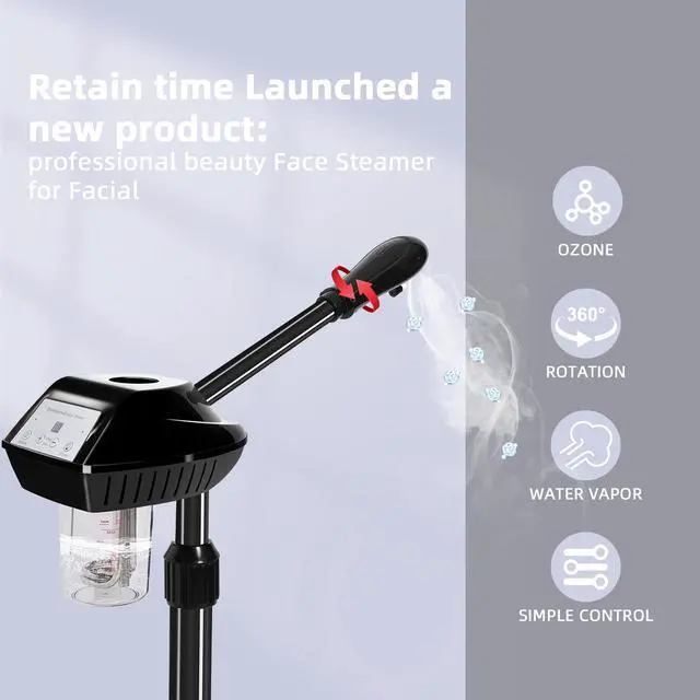 Alt view image 2 of 7 - Rollable Facial Steamer with Powerful Steam Output, Adjustable Height Face Steamer, Professional Skin Hydrating Moisturizing Spa Machine for Home & Beauty Salon Use