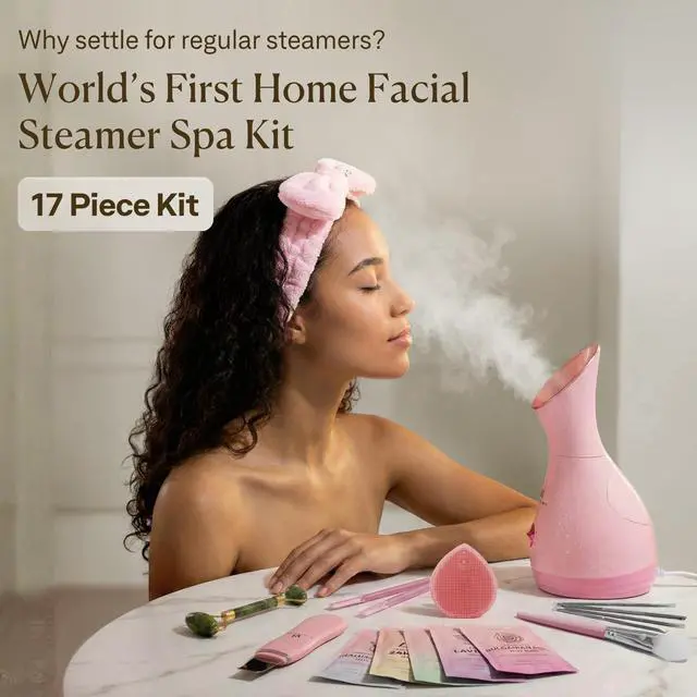Alt view image 2 of 7 - Facial Steamer Spa Kit with Complimentary 17 Skin Care Tools | Face Steamer for Facial Deep Cleaning with Towel Warmer & Humidifier Mode| Self Care Gifts for Women, Spa Gifts, Birthday Gifts for Women