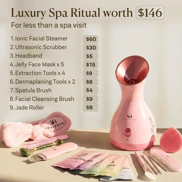 Alt view image 3 of 7 - Facial Steamer Spa Kit with Complimentary 17 Skin Care Tools | Face Steamer for Facial Deep Cleaning with Towel Warmer & Humidifier Mode| Self Care Gifts for Women, Spa Gifts, Birthday Gifts for Women