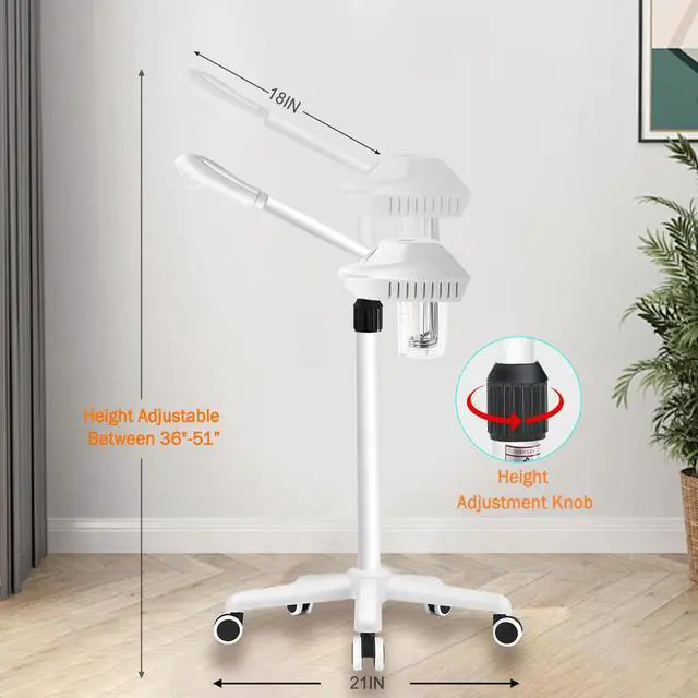 Alt view image 3 of 7 - Professional Facial Steamer More Steam,Spa Face Steamer on Wheels(White)